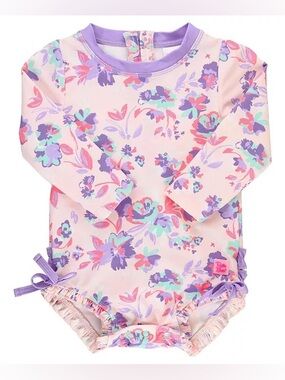 RuffleButts Princess Meadow Long Sleeved Rash Guard swimsuit 3-6 floral UPF 50